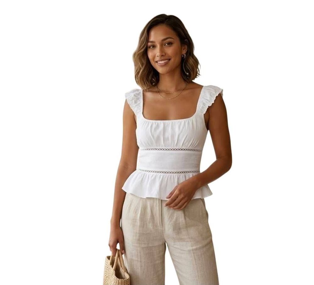 Wild Fable Women's White Cotton Spandex Peplum Top EUC sz XS